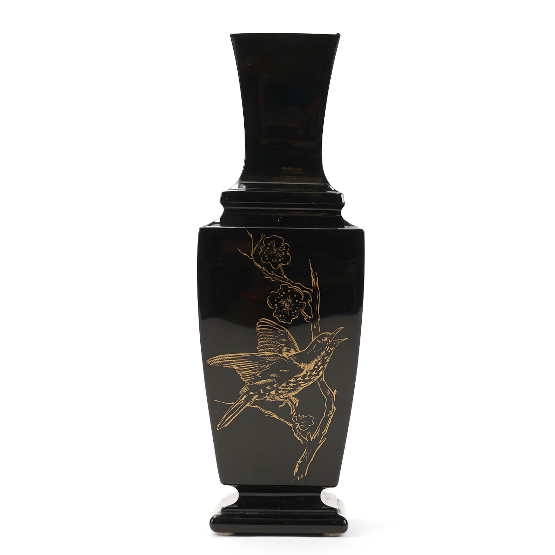 Baccarat Black Crystal Vase with Gilt Birds - Bild 2 aus 7