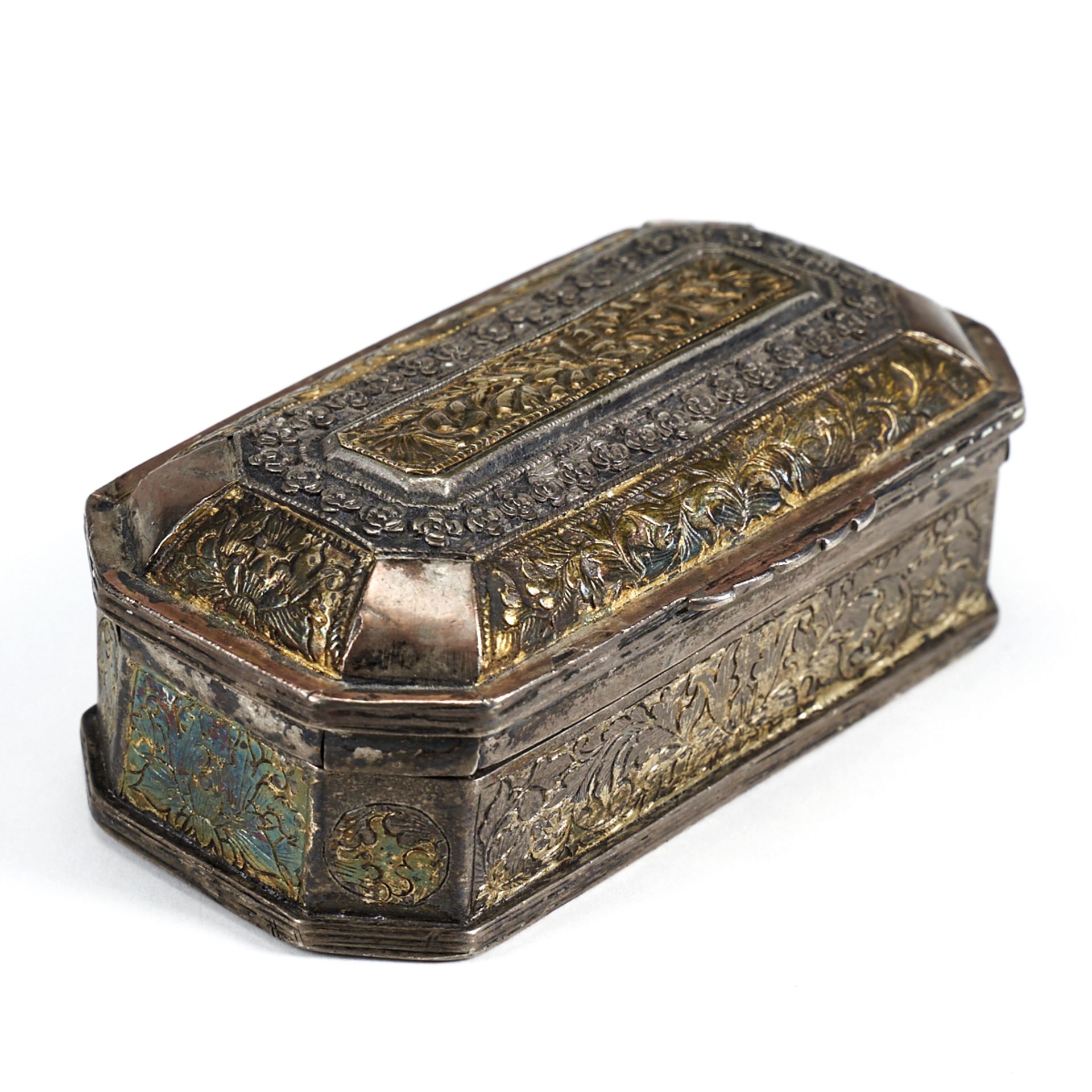 19th C. Indonesian Sumatra Silver Gilt Tobacco Box