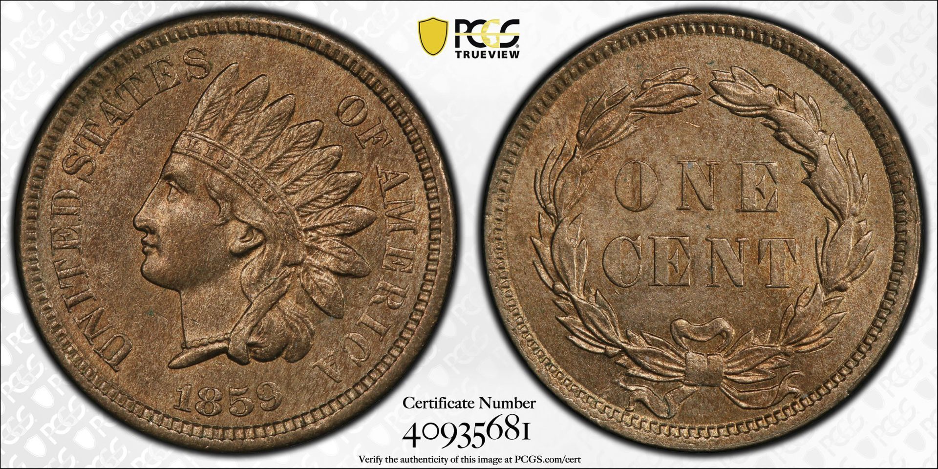 1859 P Indian Head Penny Coin MS63 PCGS - Image 4 of 4