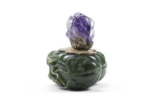 Edward Farmer Style Chinese Jade & Amethyst Silver Inkwell - Bild 3 aus 9