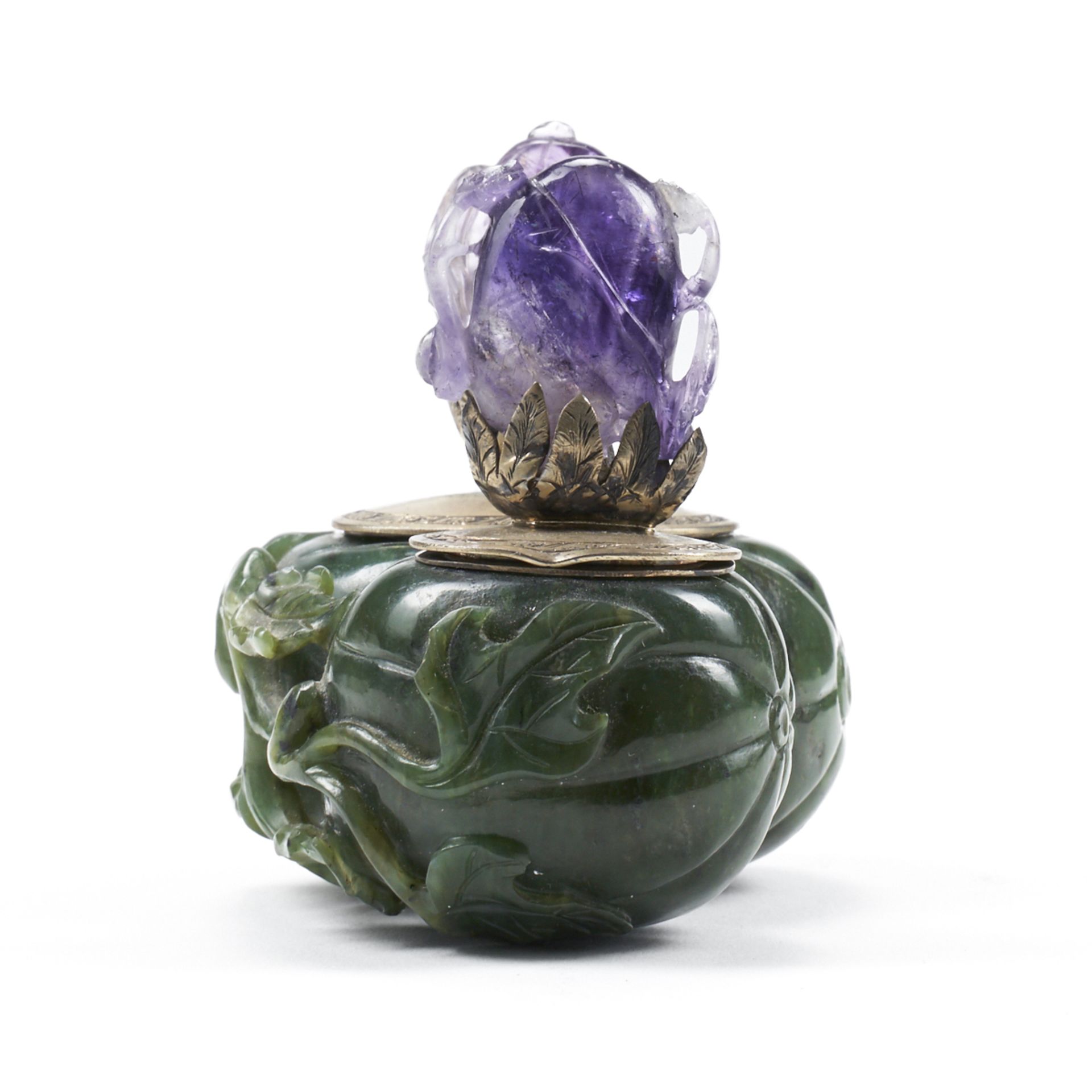 Edward Farmer Style Chinese Jade & Amethyst Silver Inkwell - Bild 3 aus 9