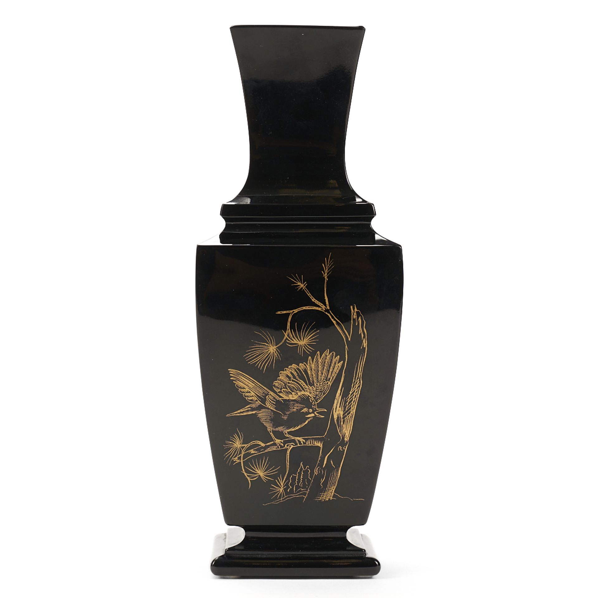 Baccarat Black Crystal Vase with Gilt Birds - Bild 5 aus 7