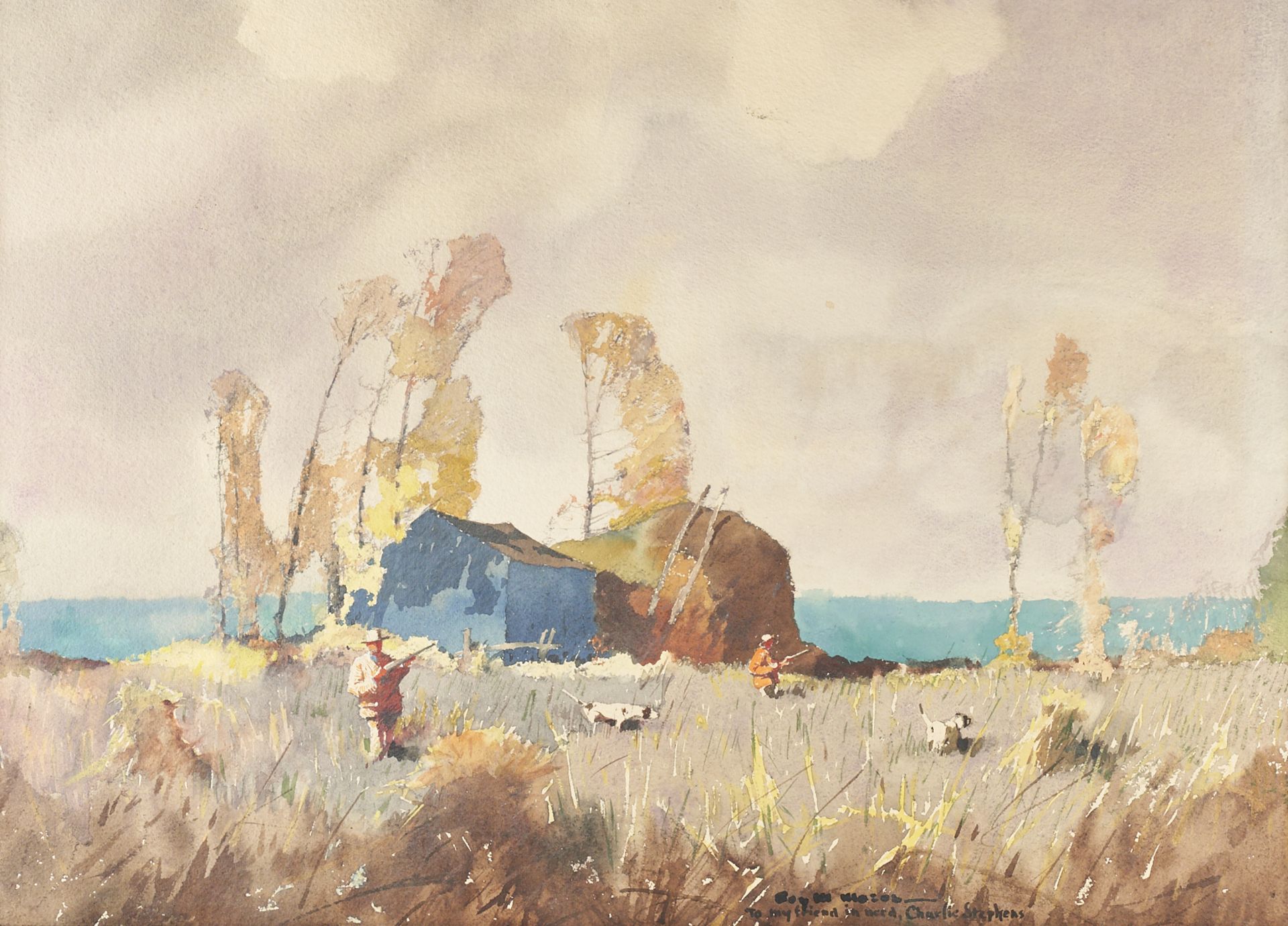 Roy M. Mason "Quail Hunters" Watercolor