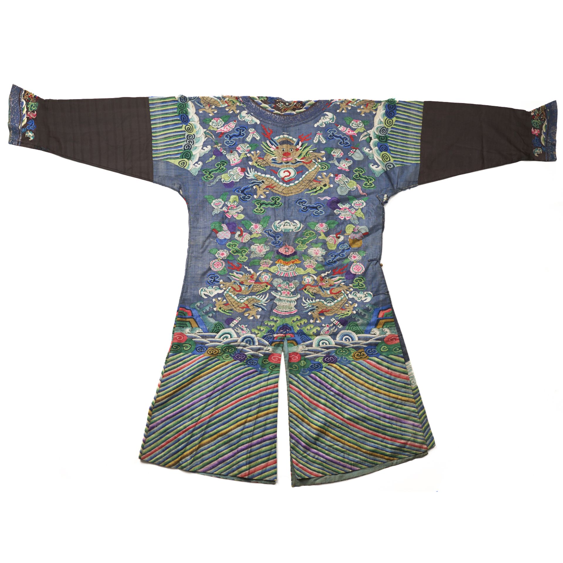 19th C. Qing Chinese Blue Silk Brocade Dragon Robe - Bild 2 aus 8