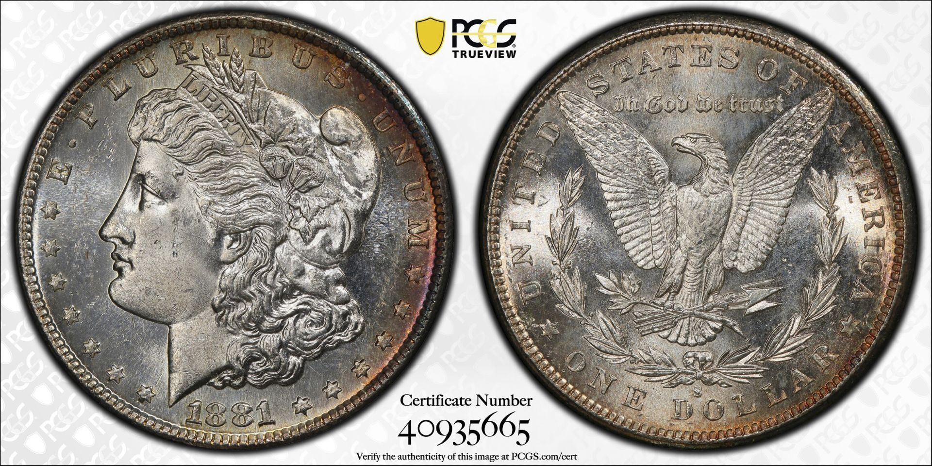 1881 S Morgan Silver Dollar MS64 PCGS - Bild 4 aus 4