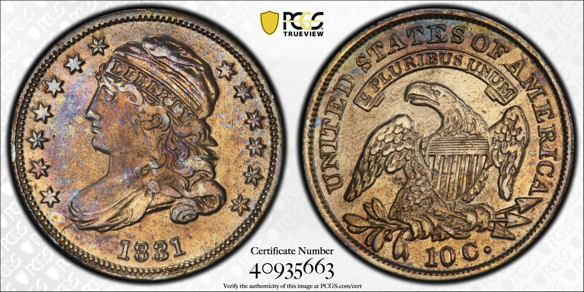 1831 10 Cent Coin AU PCGS - Bild 4 aus 4
