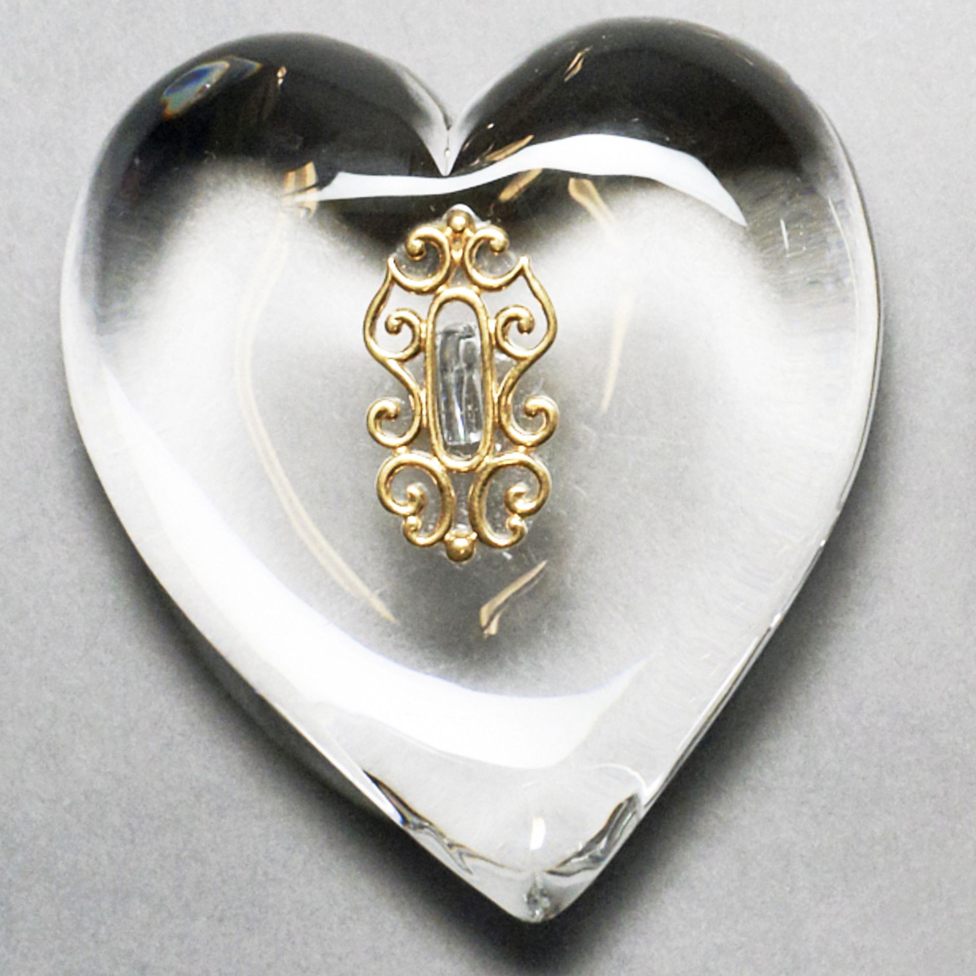 Steuben Crystal 18K Heart w/ Key Paperweight - Bild 4 aus 8