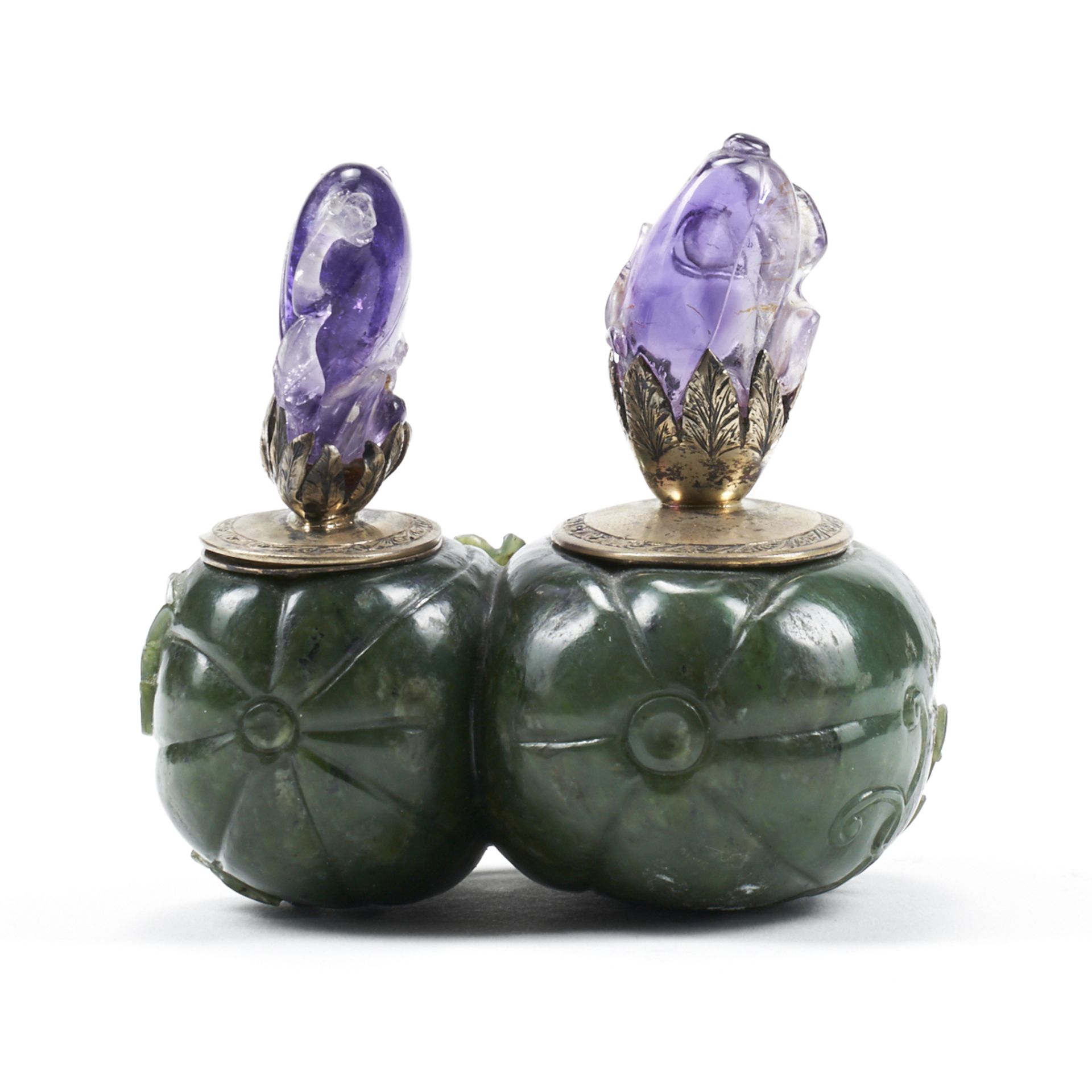 Edward Farmer Style Chinese Jade & Amethyst Silver Inkwell - Bild 4 aus 9