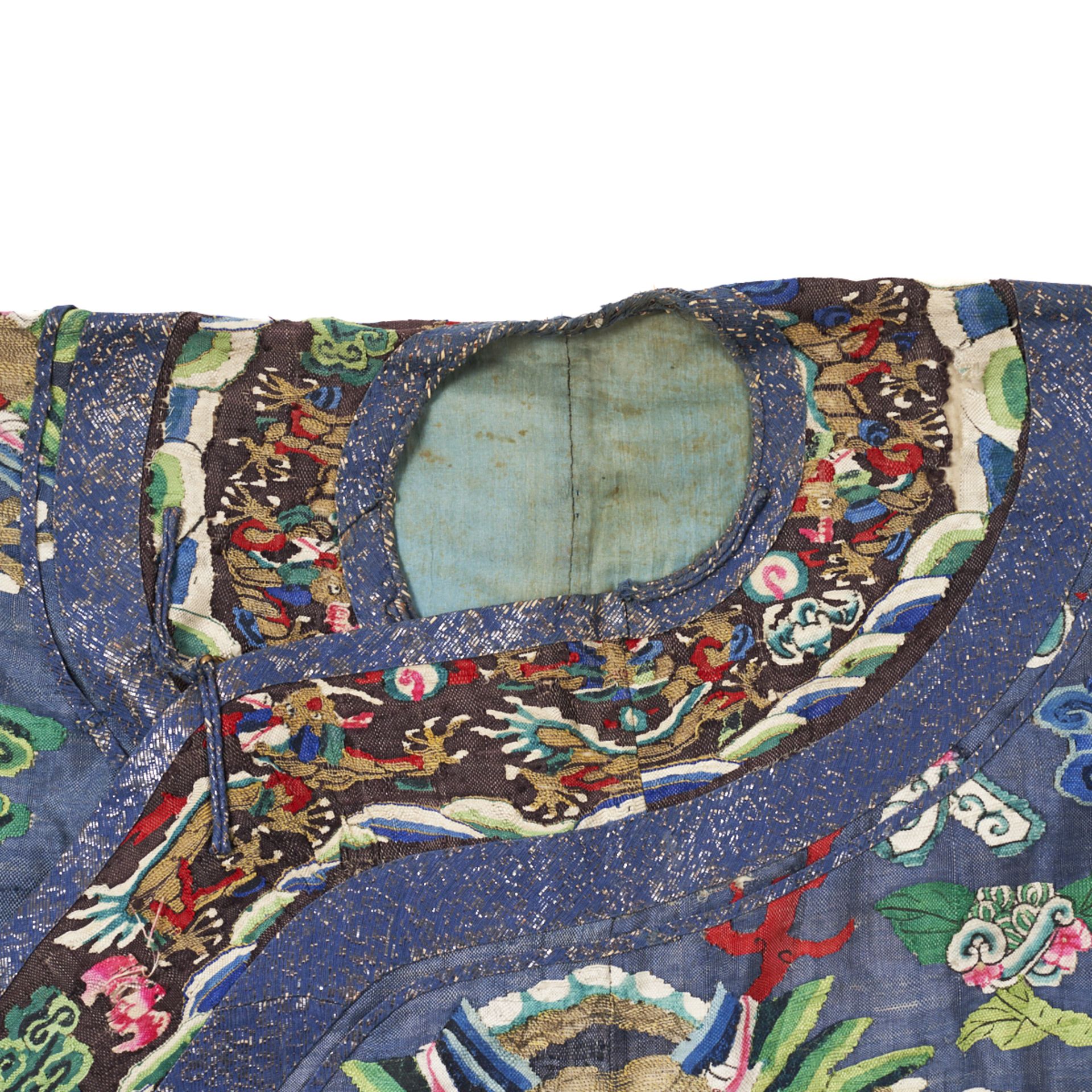 19th C. Qing Chinese Blue Silk Brocade Dragon Robe - Bild 6 aus 8