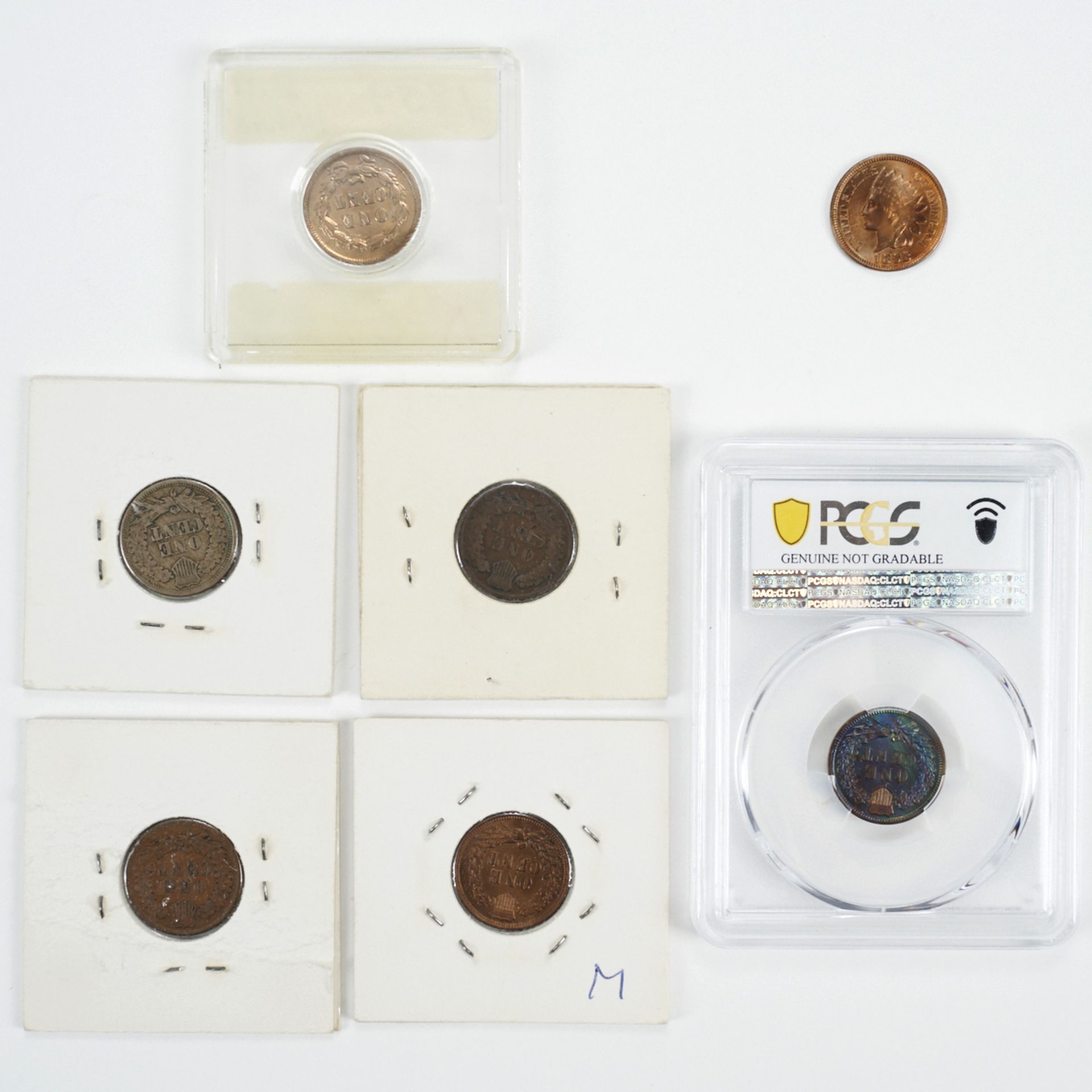 Grp: 7 Indian Head Pennies One Cent Coins - Image 2 of 8