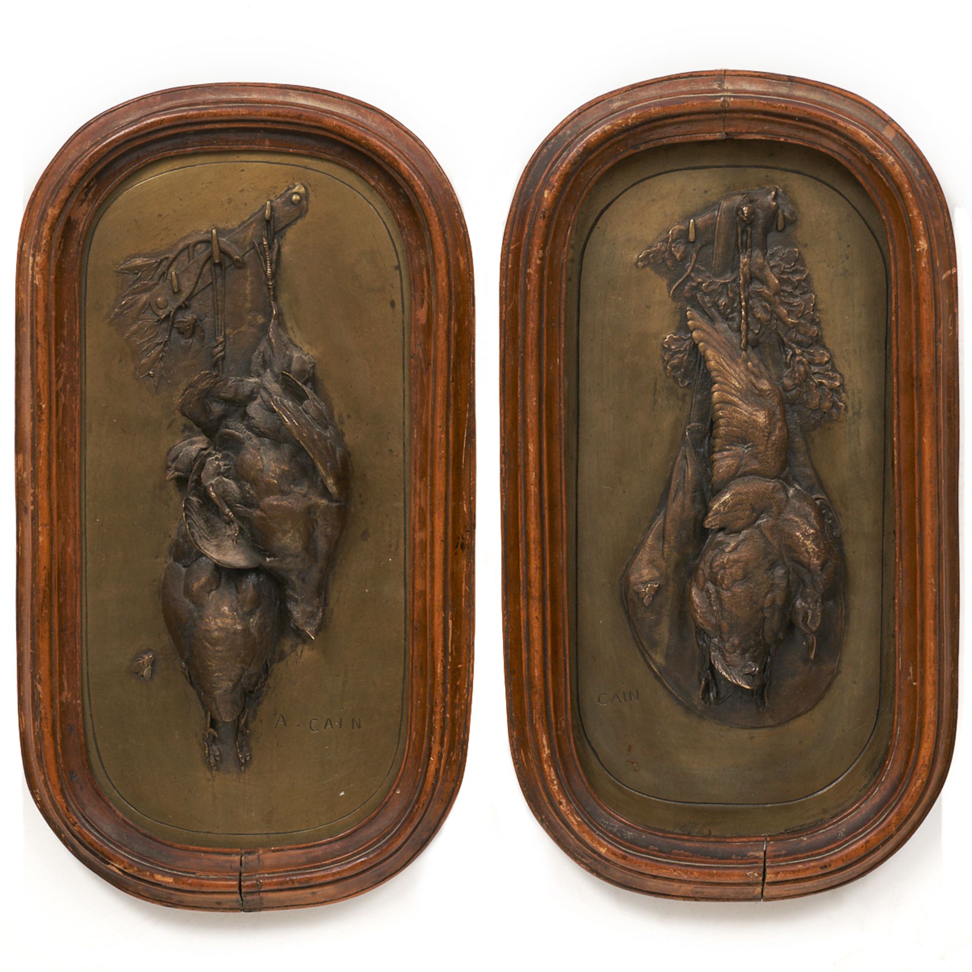 Pair of Auguste Cain Bronze Bird Plaques