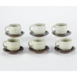 Set of 6 Warren MacKenzie Studio Ceramic Teacups w/ Saucers - Marked