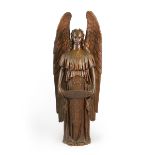 19th c. Gothic Revival Carved Wood Altar Angel