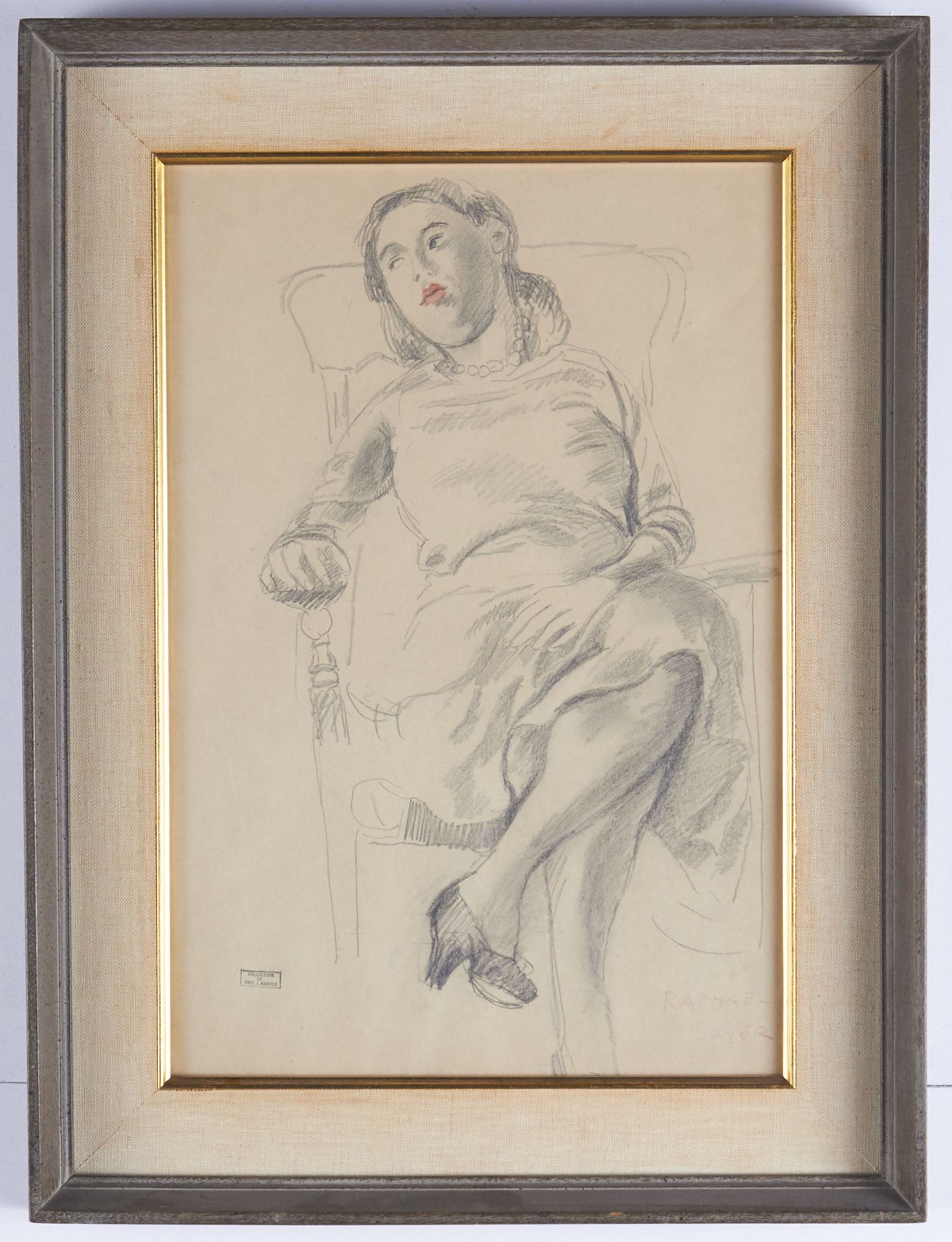 Raphael Soyer Seated Female Graphite & Watercolor - Image 2 of 4
