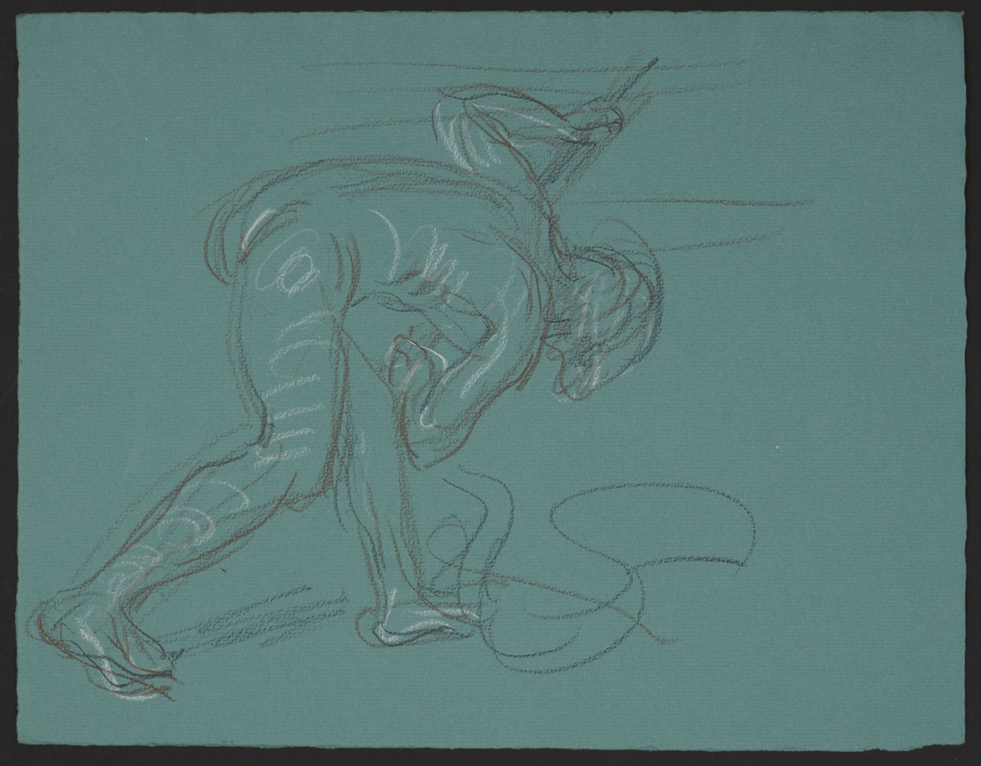 Paul Cadmus Nude & Squirrel Crayon on Green Paper - Image 2 of 3