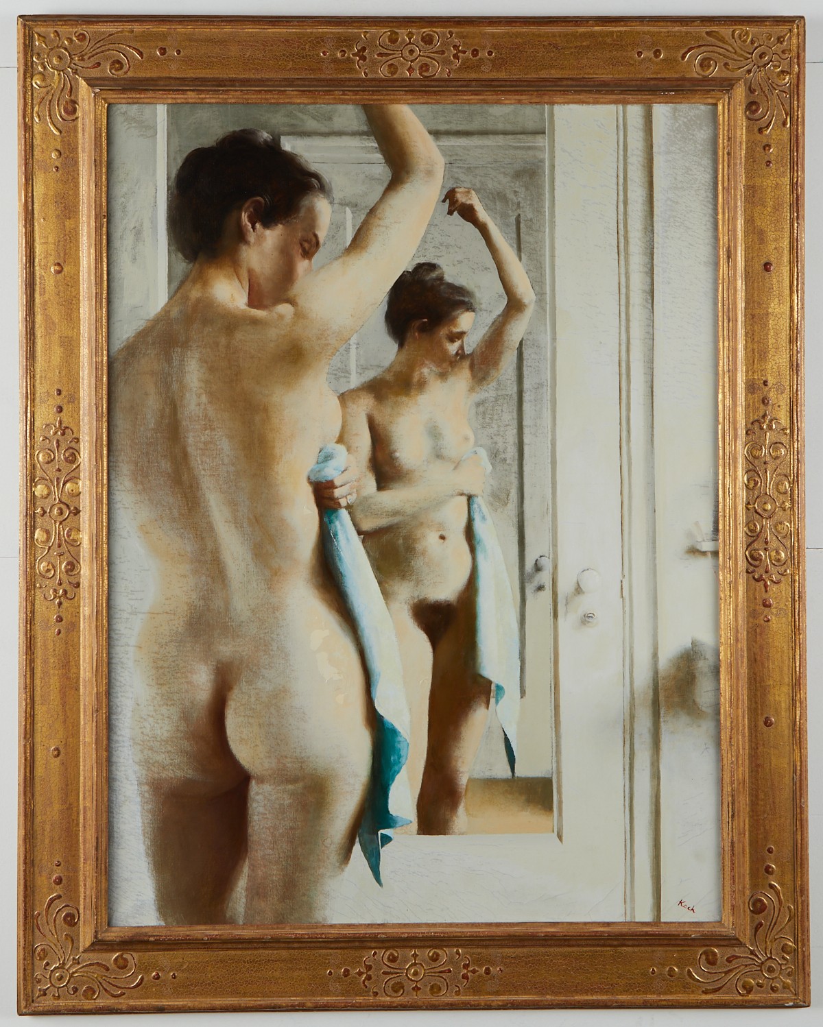 John Koch "Nude (After the Bath)" Oil on Canvas - Image 3 of 9