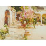 Milford Zornes Courtyard Watercolor Painting