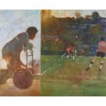 Bernie Fuchs "Soccer" Oil on Canvas Diptych