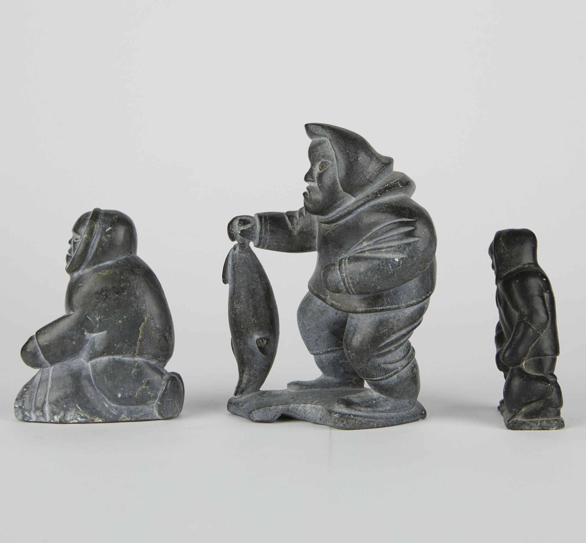 Grp: 3 Stone Carvings Figures of Man in Parka - Image 4 of 5