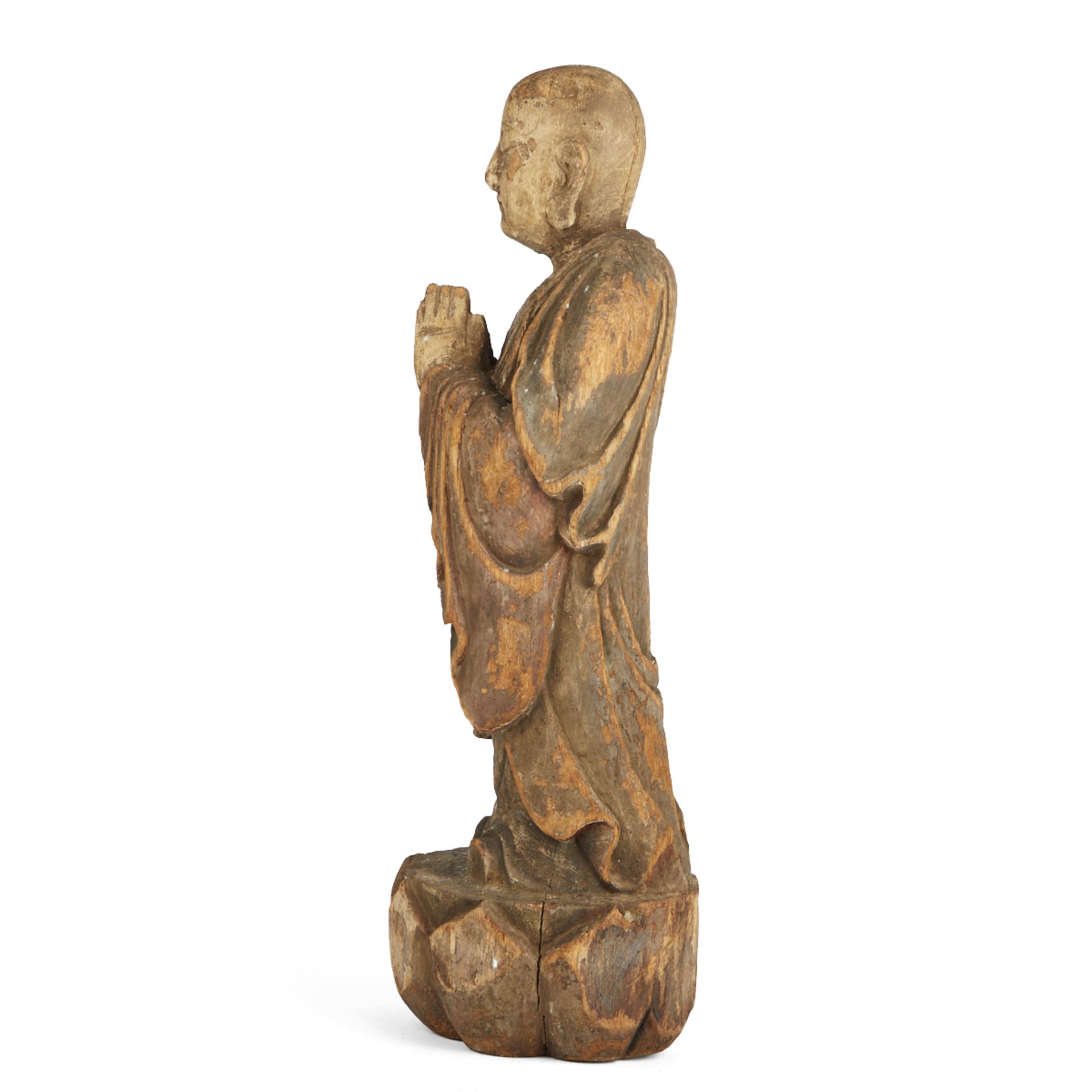 Chinese Carved Wood Standing Buddha - Bild 5 aus 5