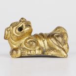 Chinese Gilt Bronze Foo Dog Guardian Lion Paperweight