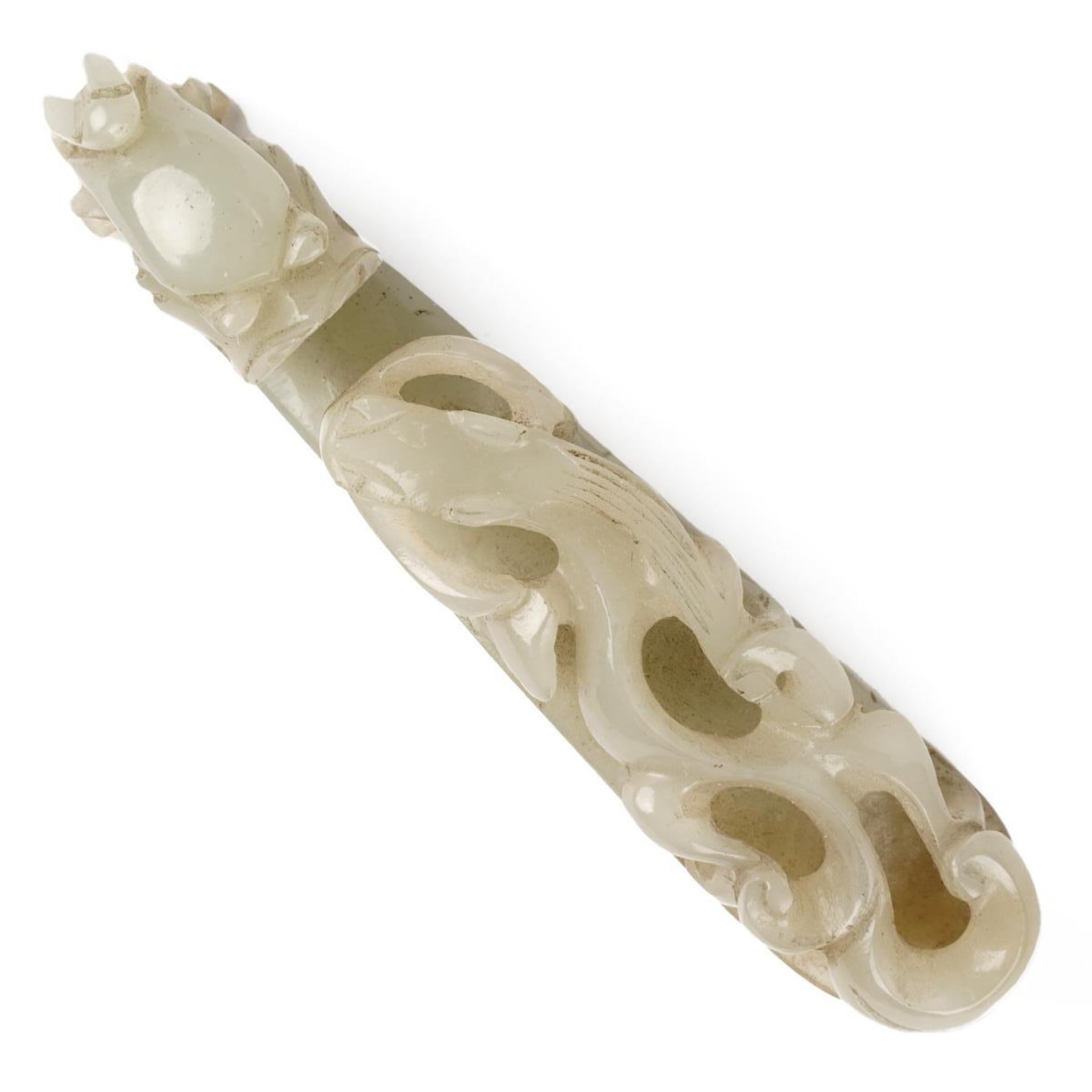 Chinese Carved White Jade Dragon Belt Hook - Image 3 of 4