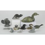 Lrg Grp: 10 Stone Inuit Carvings Geese & Ducks