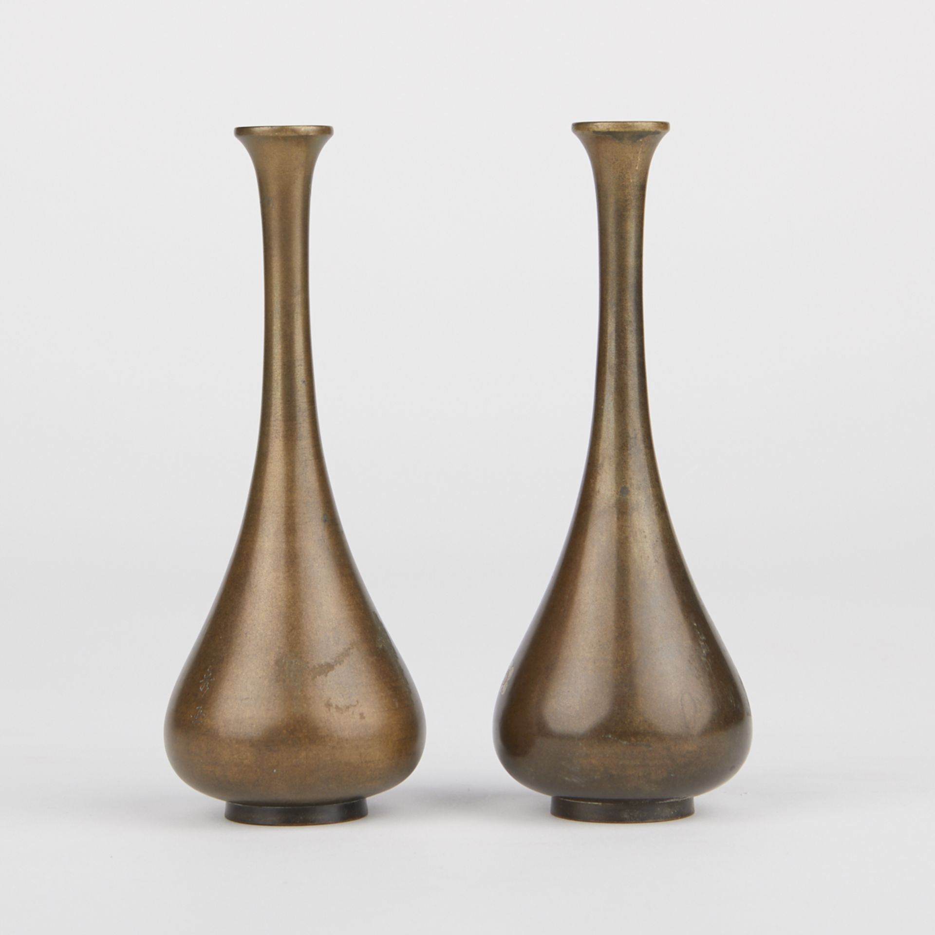 Pair of Japanese Hattori Mixed Metal Vases - Marked - Image 3 of 7