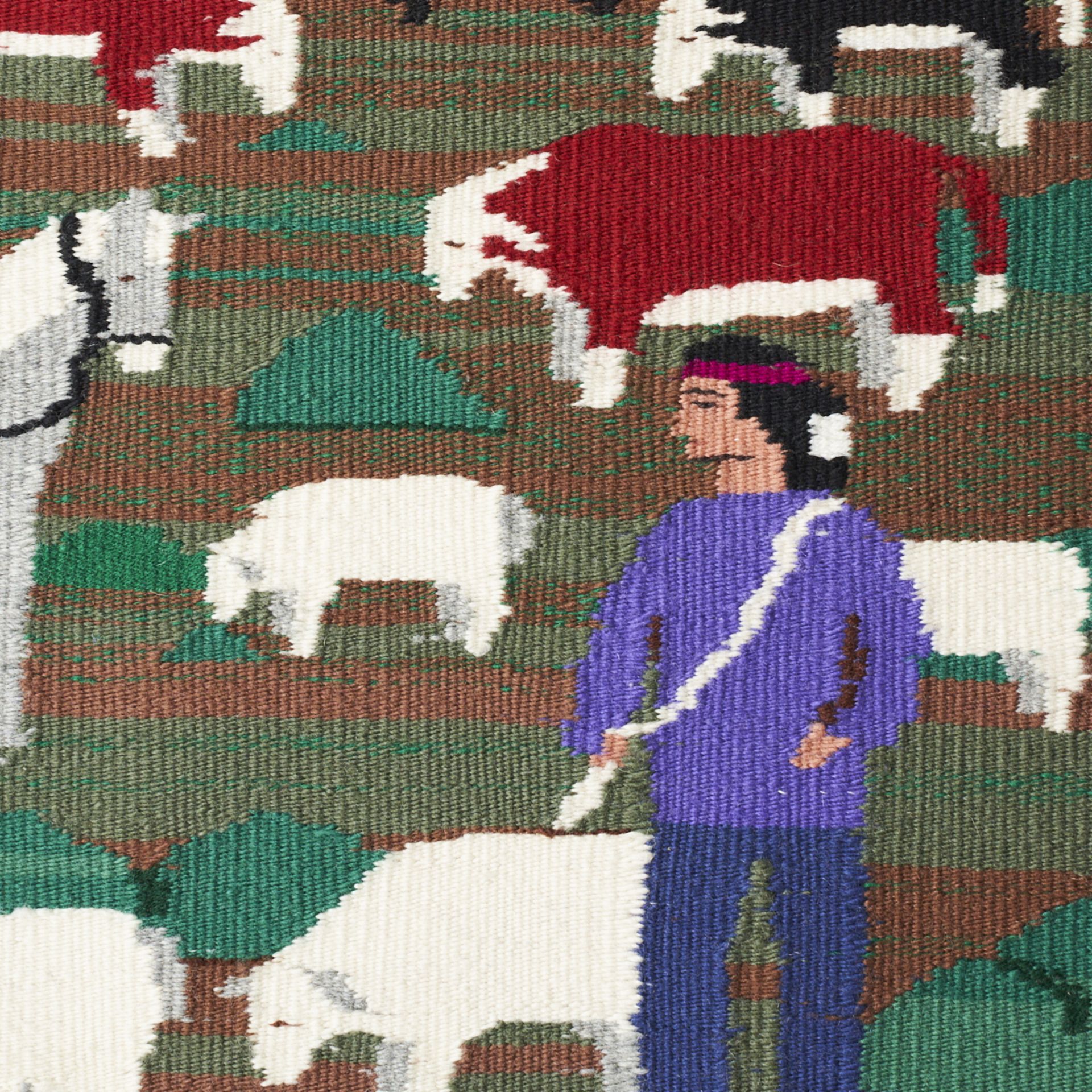 Pictorial Navajo Rug Weaving Blanket Prairie Farm Scene - Image 3 of 4
