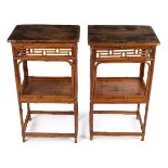 Pair of Chinese Bamboo 2-Tiered Side Tables