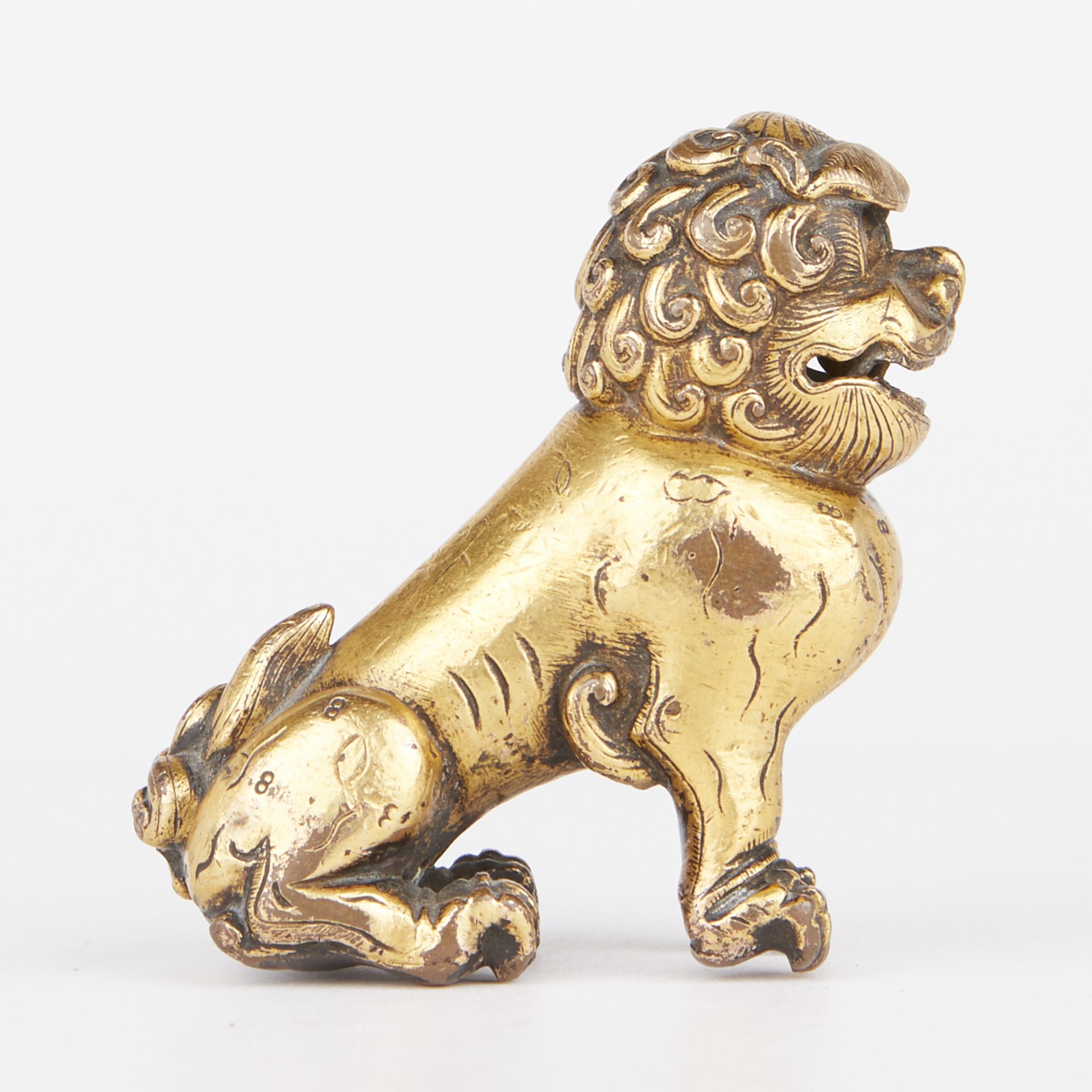 Chinese Gilt Bronze Foo Dog Guardian Lion Standing Paperweight - Image 3 of 7