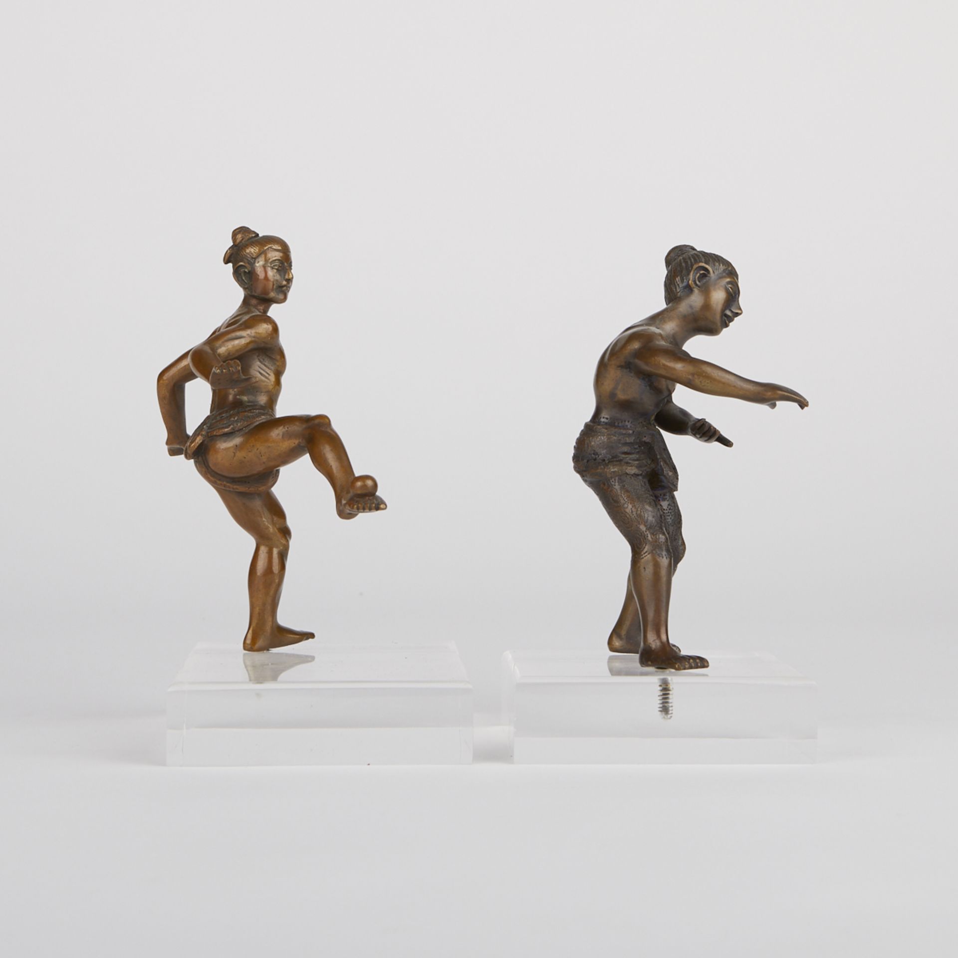 Pair of Burmese Bronze Ball Players Figures - Image 2 of 11