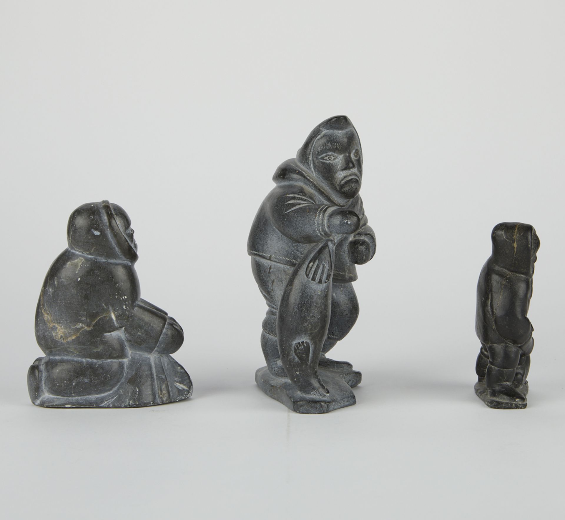 Grp: 3 Stone Carvings Figures of Man in Parka - Image 2 of 5