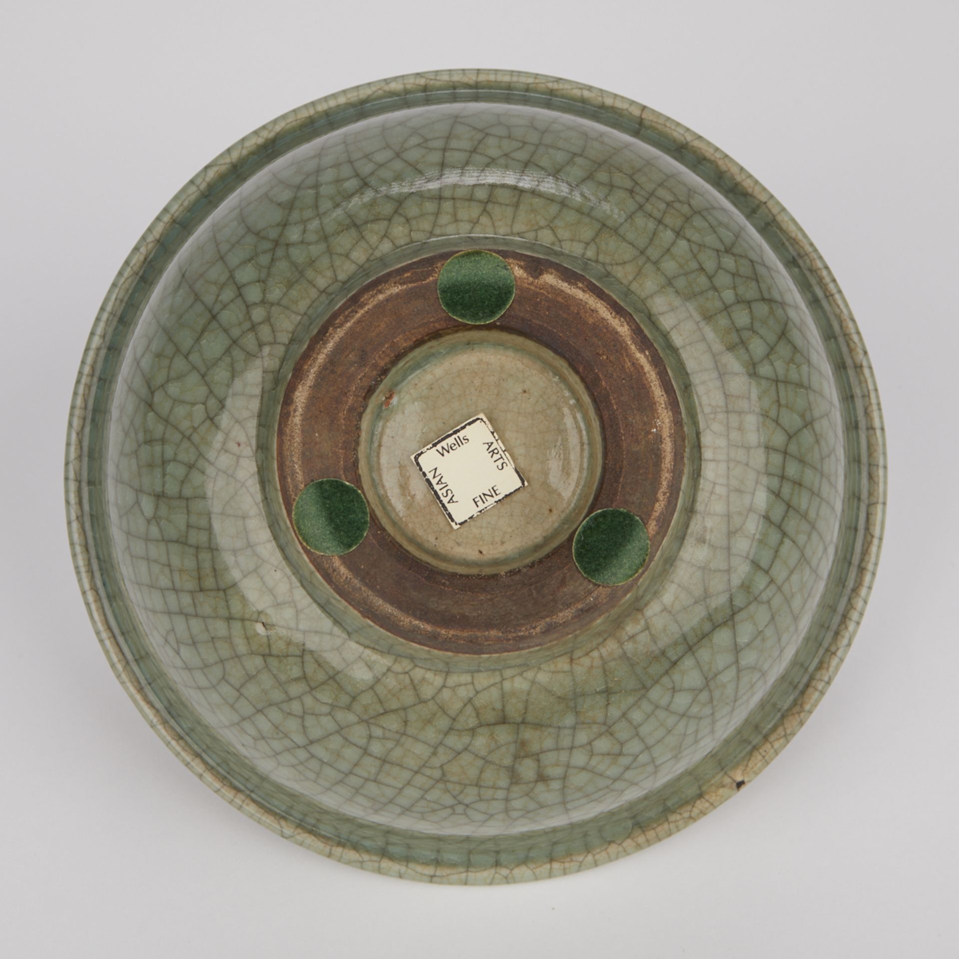 Chinese Crackled Celadon Bowl w/ Carved Wooden Stand - Image 6 of 8