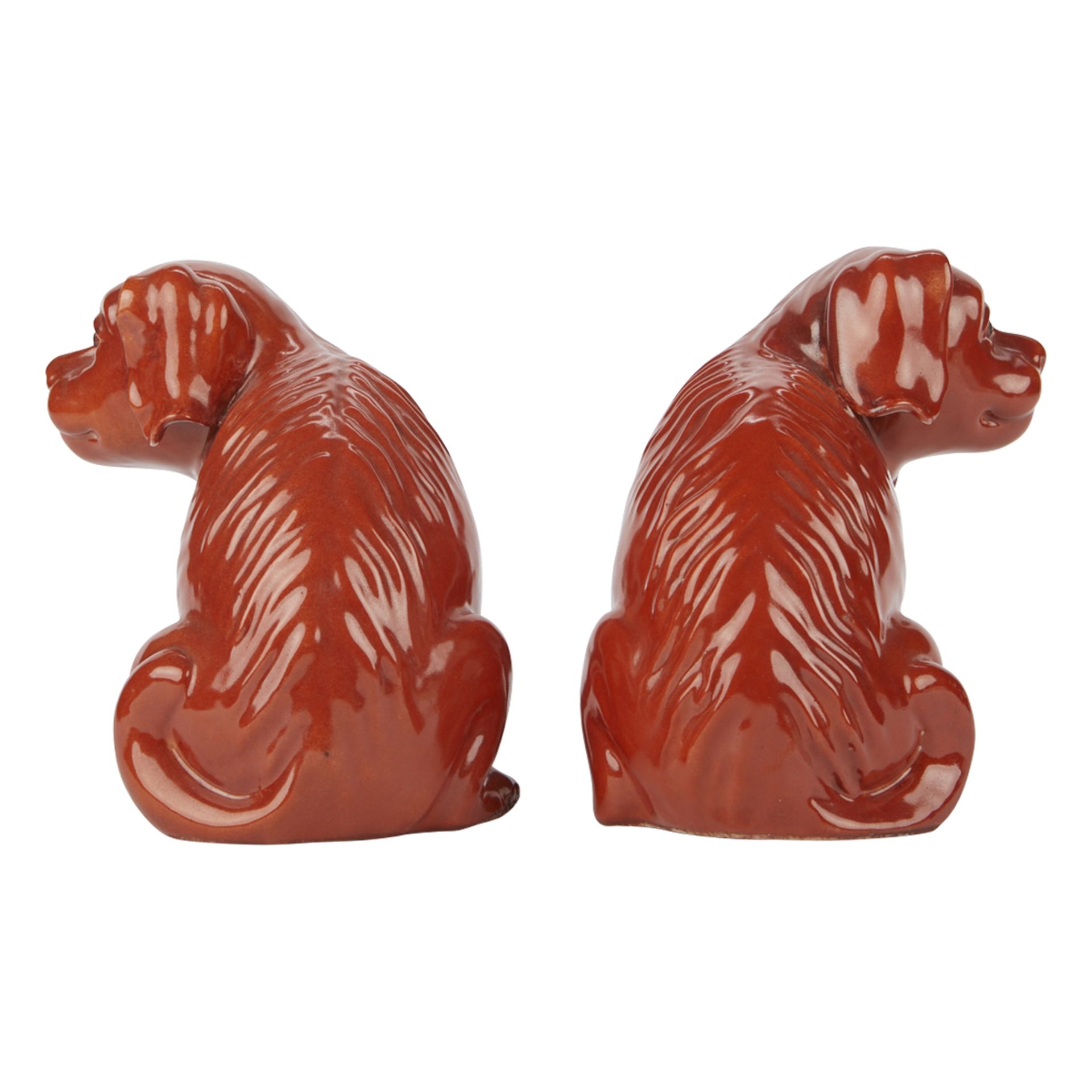 Pair of 19th c. Chinese Porcelain Red Fu Dogs - Image 3 of 5