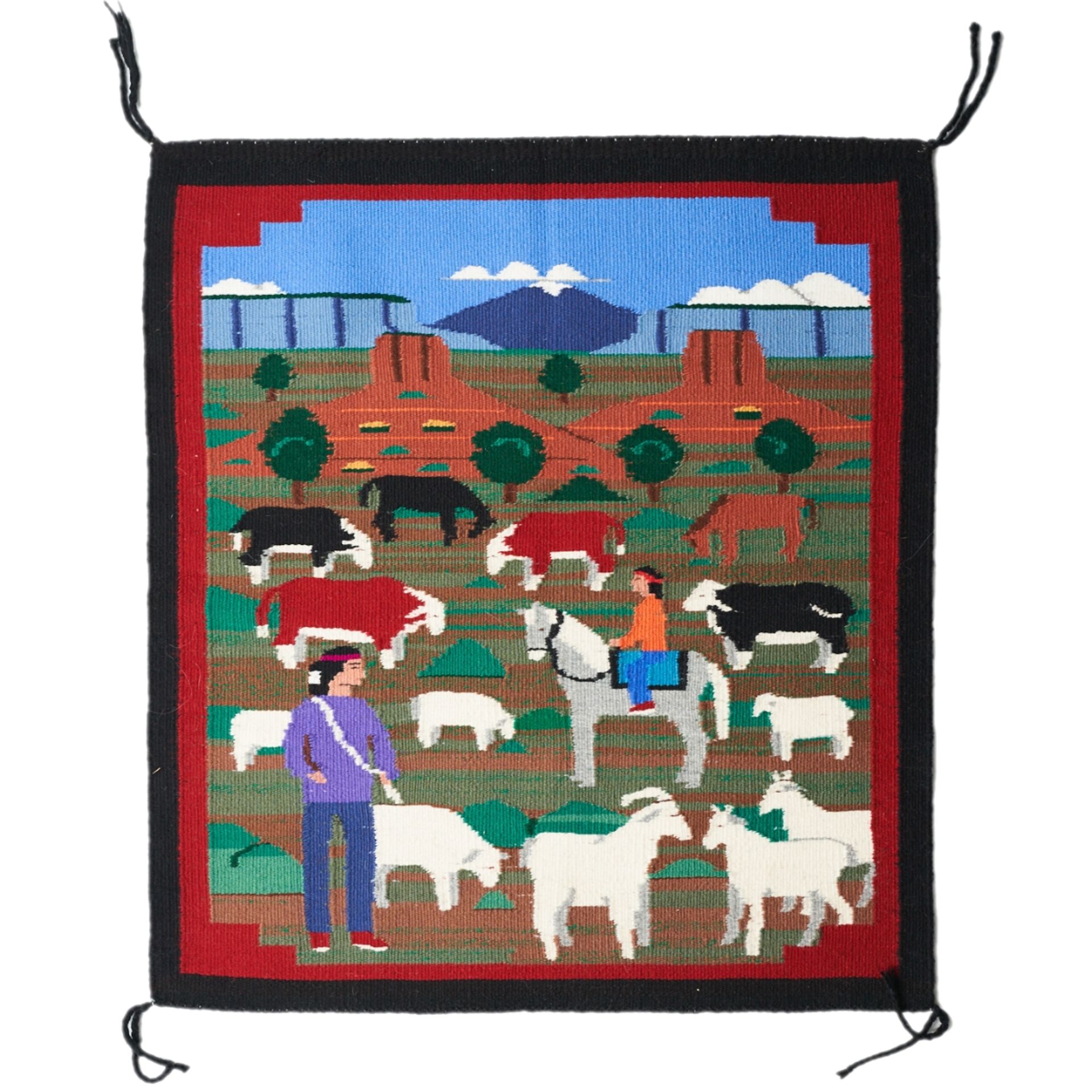 Pictorial Navajo Rug Weaving Blanket Prairie Farm Scene - Image 4 of 4