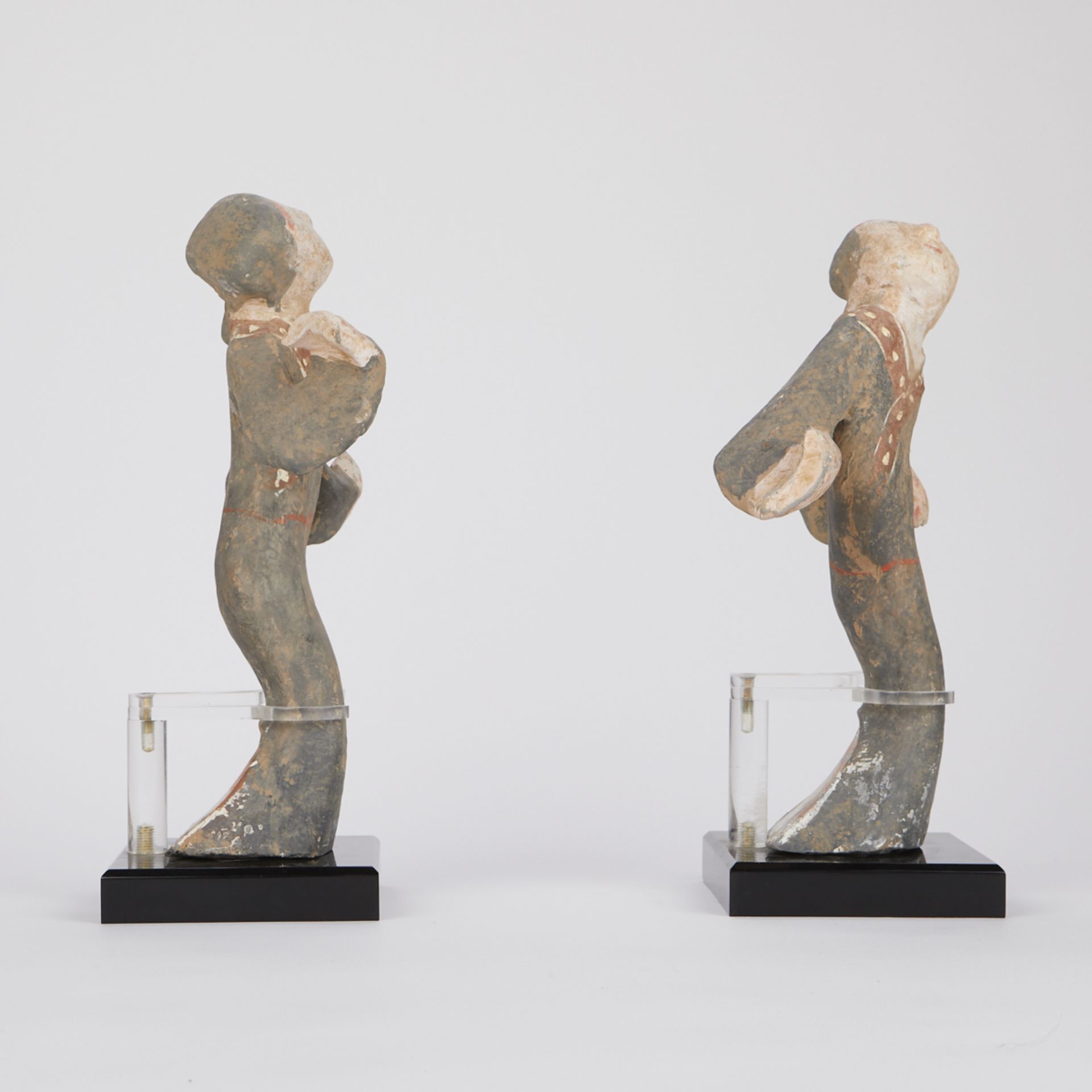 Pair Chinese Terracotta Tomb Figures Dancing - Image 2 of 14
