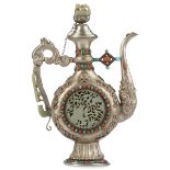 Chinese Qing/Republic Silver Jade Ewer