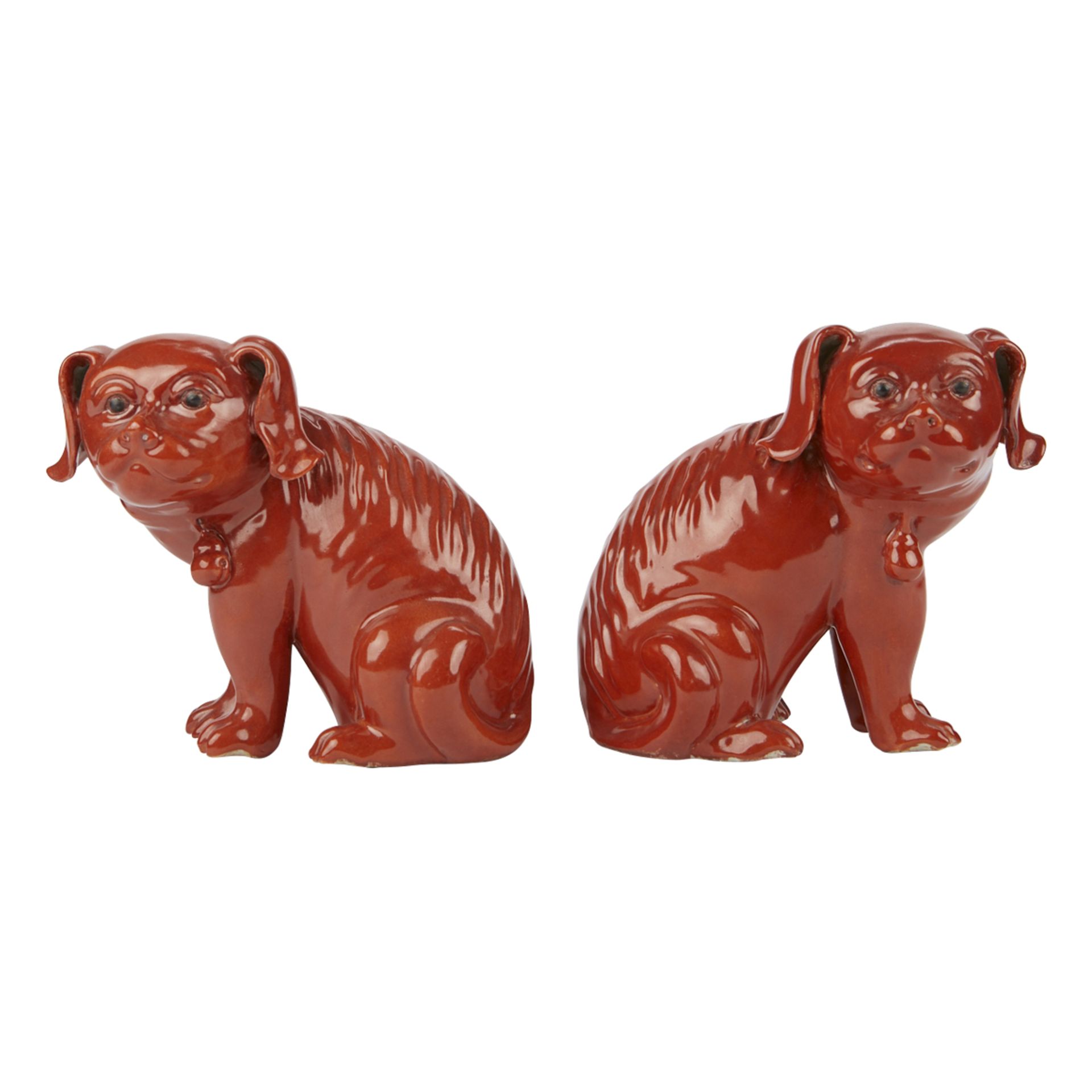 Pair of 19th c. Chinese Porcelain Red Fu Dogs