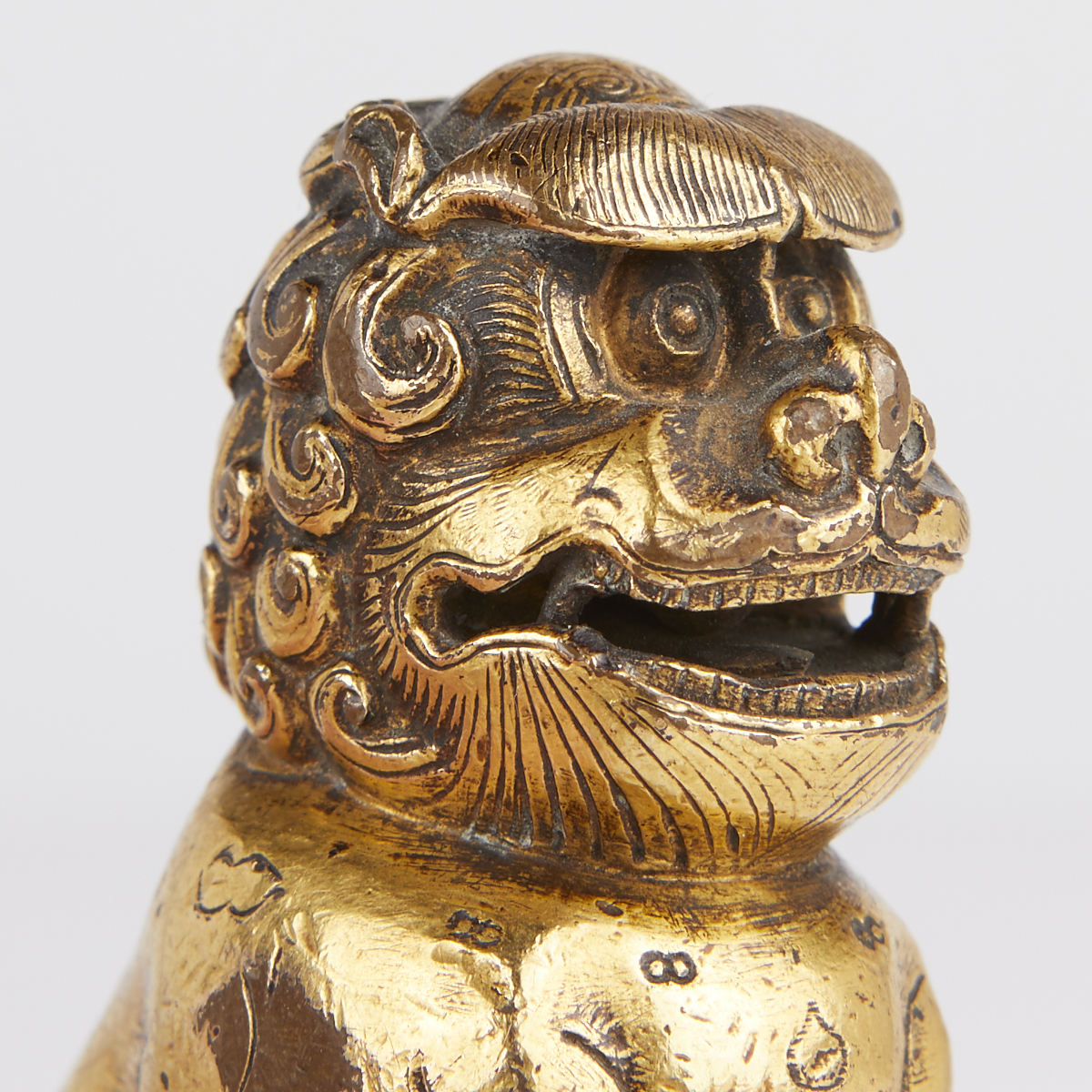 Chinese Gilt Bronze Foo Dog Guardian Lion Standing Paperweight - Image 7 of 7