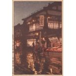 Hiroshi Yoshida "Kagurazaka Dori" Woodblock Print - Pencil Signed