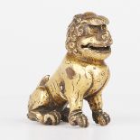 Chinese Gilt Bronze Foo Dog Guardian Lion Standing Paperweight