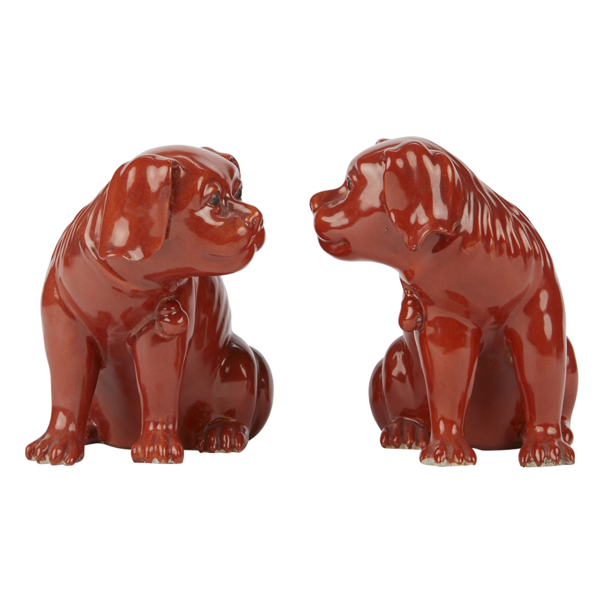 Pair of 19th c. Chinese Porcelain Red Fu Dogs - Image 2 of 5