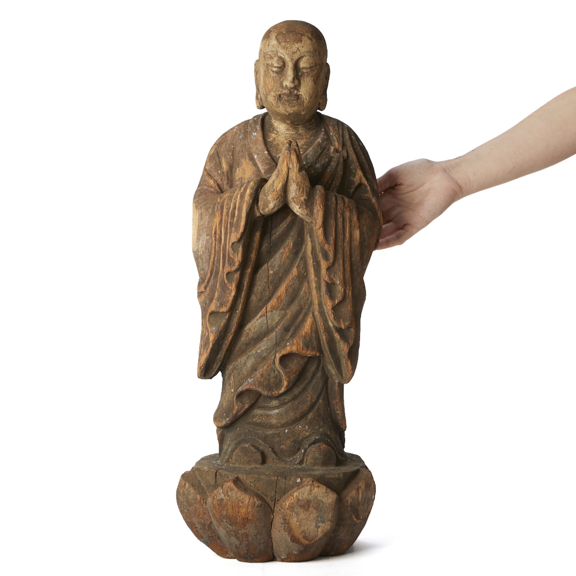 Chinese Carved Wood Standing Buddha - Image 2 of 5