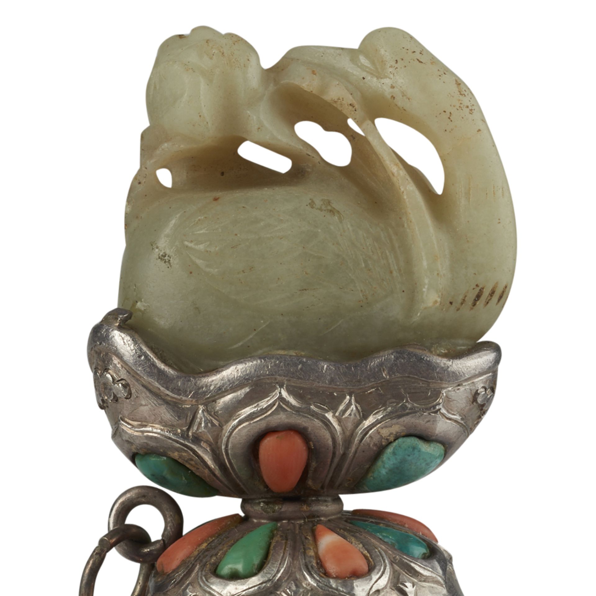 Chinese Qing/Republic Silver Jade Ewer - Image 8 of 10