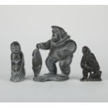 Grp: 3 Stone Carvings Figures of Man in Parka