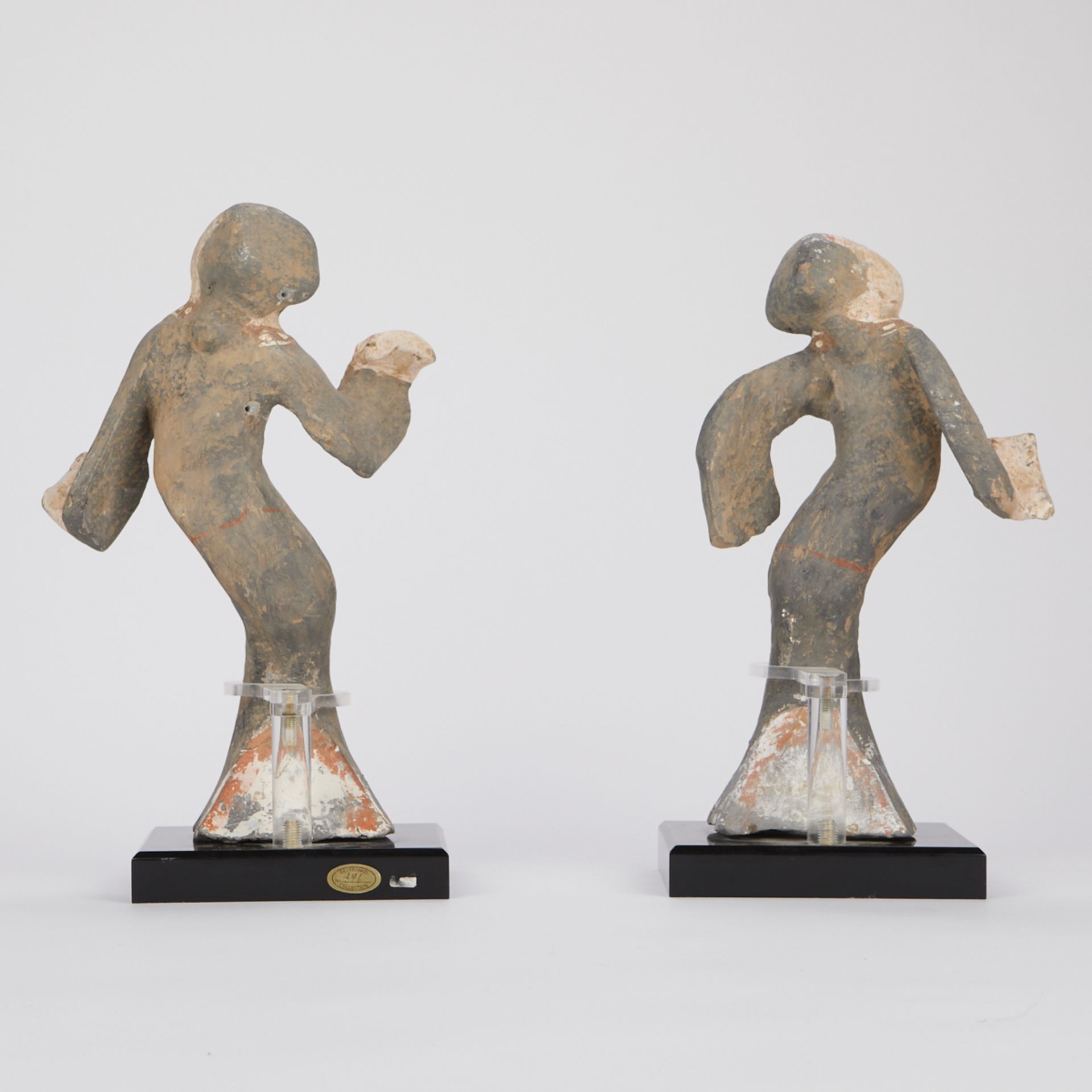 Pair Chinese Terracotta Tomb Figures Dancing - Image 3 of 14