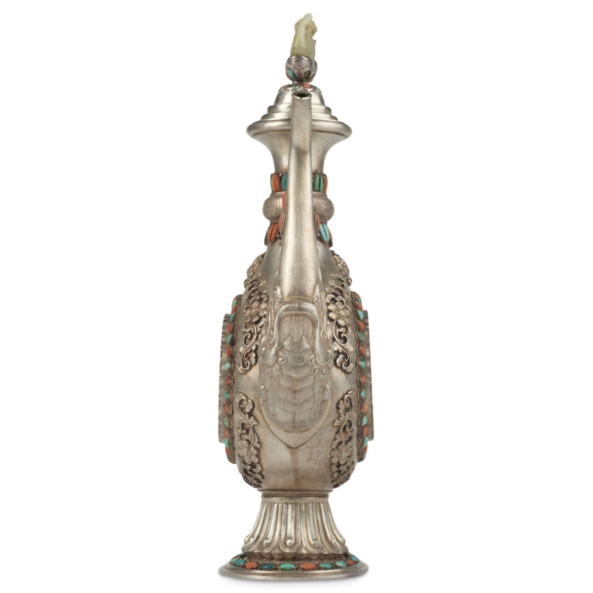 Chinese Qing/Republic Silver Jade Ewer - Image 2 of 10