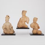 Grp: 3 Chinese Terracotta Tomb Figures - Sitting