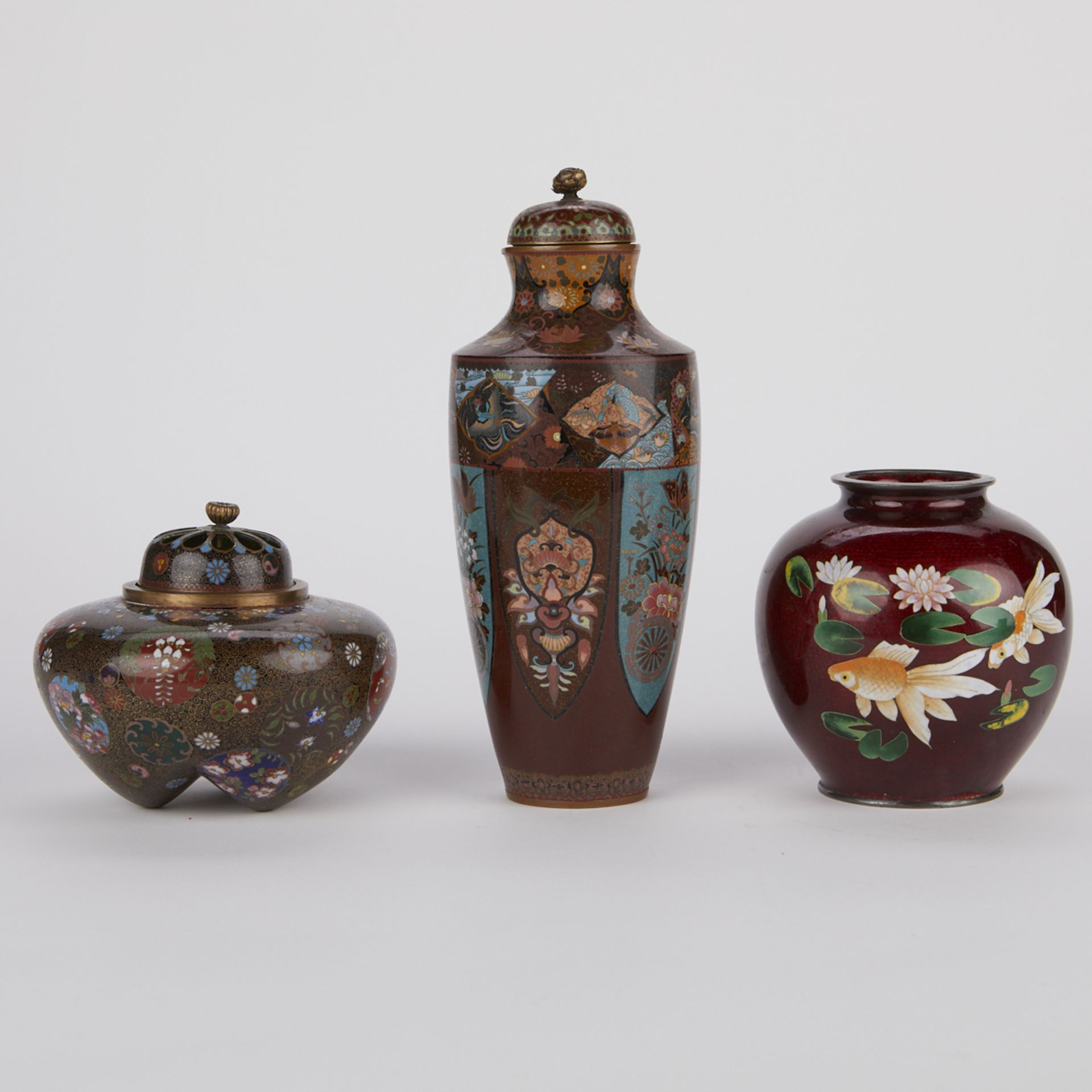 Grp: 5 Japanese Meiji Cloisonne Vessels - Image 3 of 11